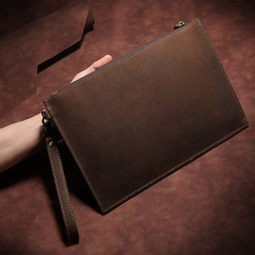 Retro Crazy Horse Leather Men’s Clutch – European & American Style