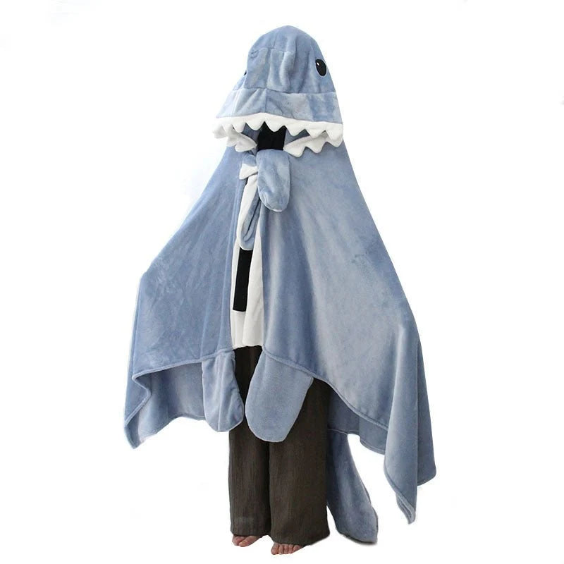 Cute Shark Wrap Blanket – Soft Shawl Cape Sleeping Bag for Home Comfort