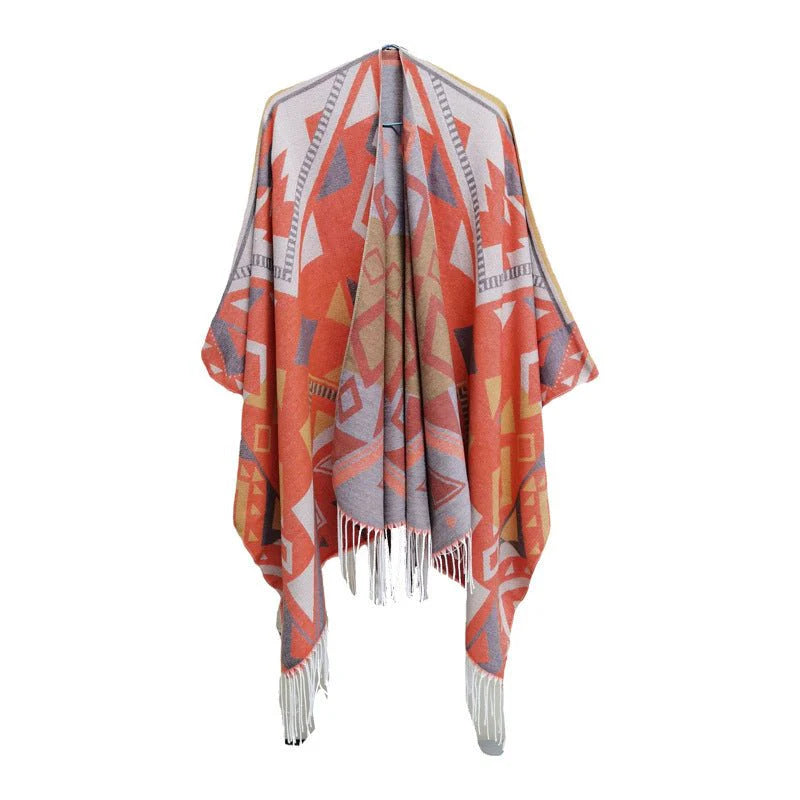 Elegant Fall Talma Wrap – Geometric Design Winter Scarf | Hala Grace