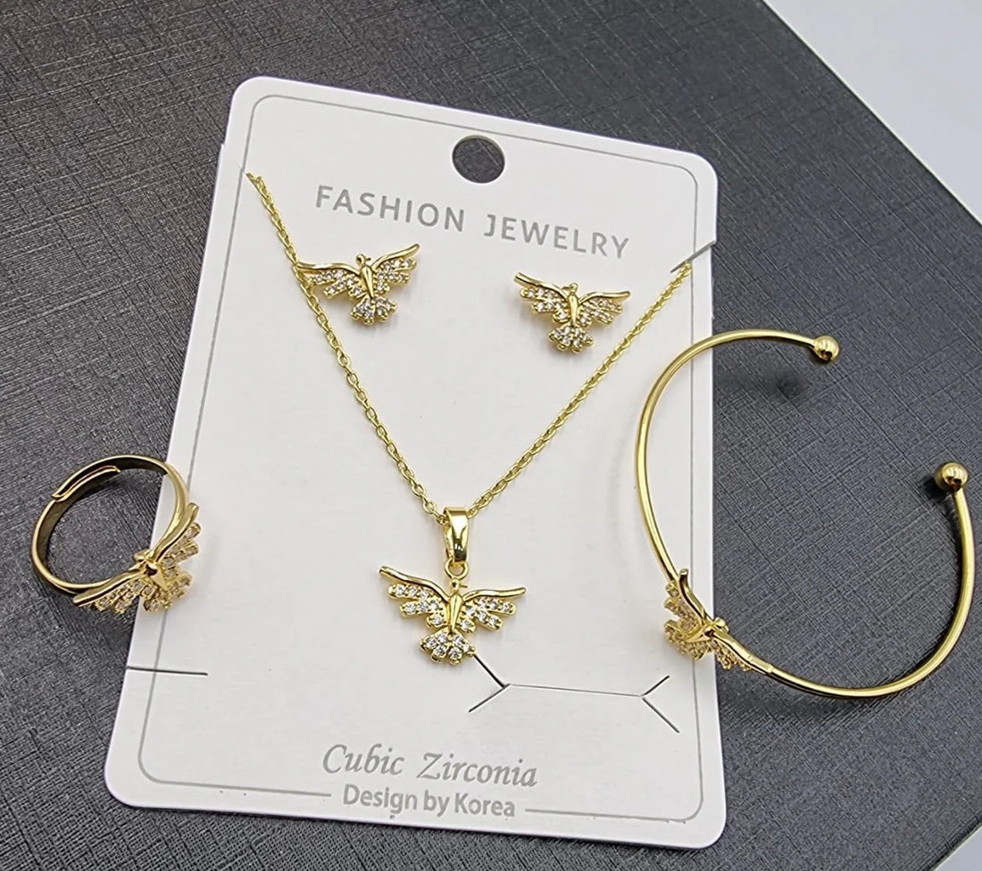 Gold Butterfly Zirconia Jewelry Set – Elegant Necklace & Earrings | Hala Grace