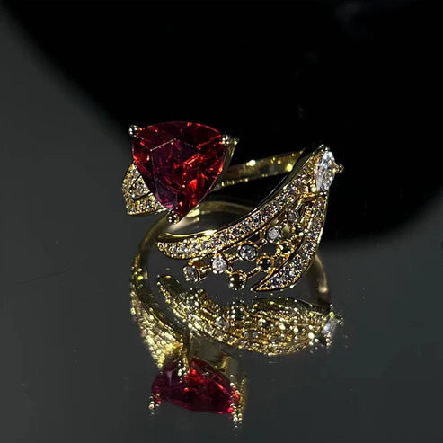 Retro Diamonds Red Opening Gold Ring – Vintage Women’s Jewelry | Hala Grace