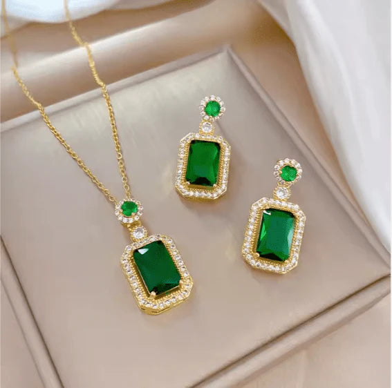 Royal Gemstone Necklace & Earrings Set – Elegant Jewelry | Hala Grace