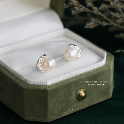 S925 Sterling Silver Lava Texture Pearl Stud Earrings – Elegant Women’s Jewelry | Hala Grace