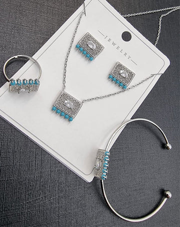 Silver Rectangle Crystal & Pearl Jewelry Set – Elegant Women’s Accessory | Hala Grace