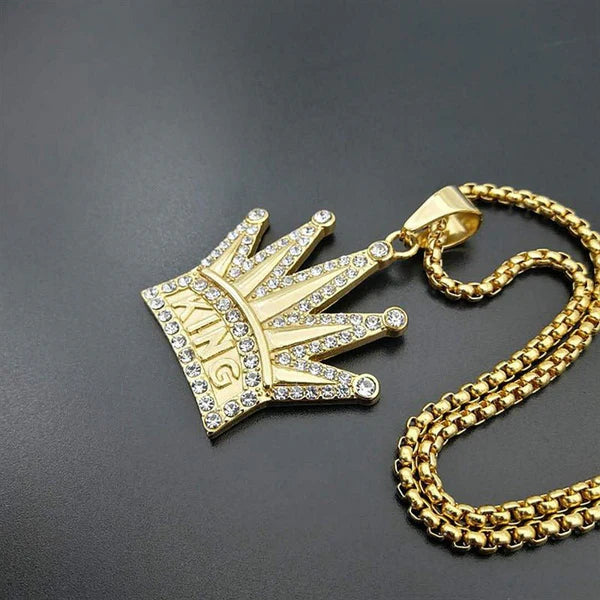 Diamond KING Crown Pendant – Gold-Plated Jewelry