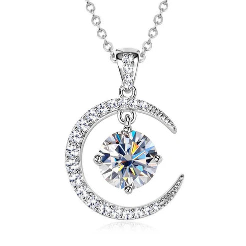 Women’s Crescent Necklace – 925 Sterling Silver Moissanite Pendant | Hala Grace